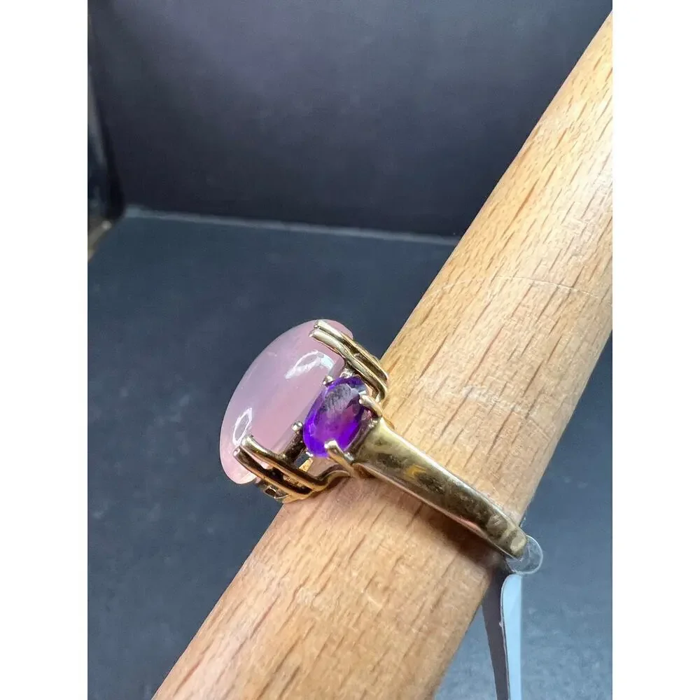 Rose Quartz & Amethyst Gold Plated 925 Ring Size 7 NWT